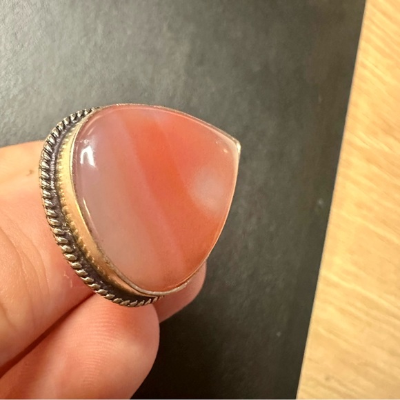 Striped Pink Agate & Sterling Silver 925 Ring, Size 9 - Picture 3 of 10